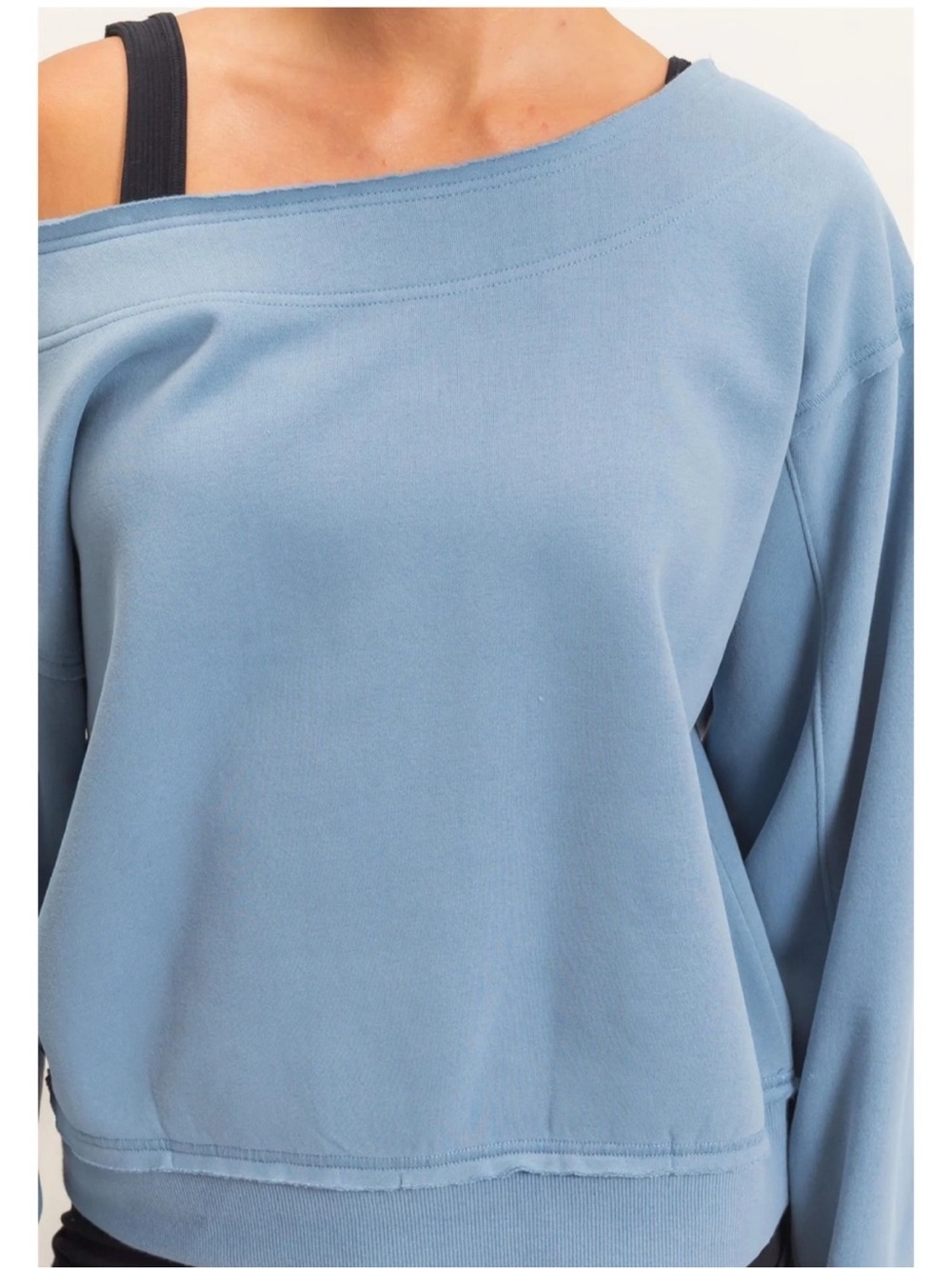 NEW Double Zero Dusty Blue Raw Edge Off Shoulder Sweatshirt – Large - Picture 6 of 6